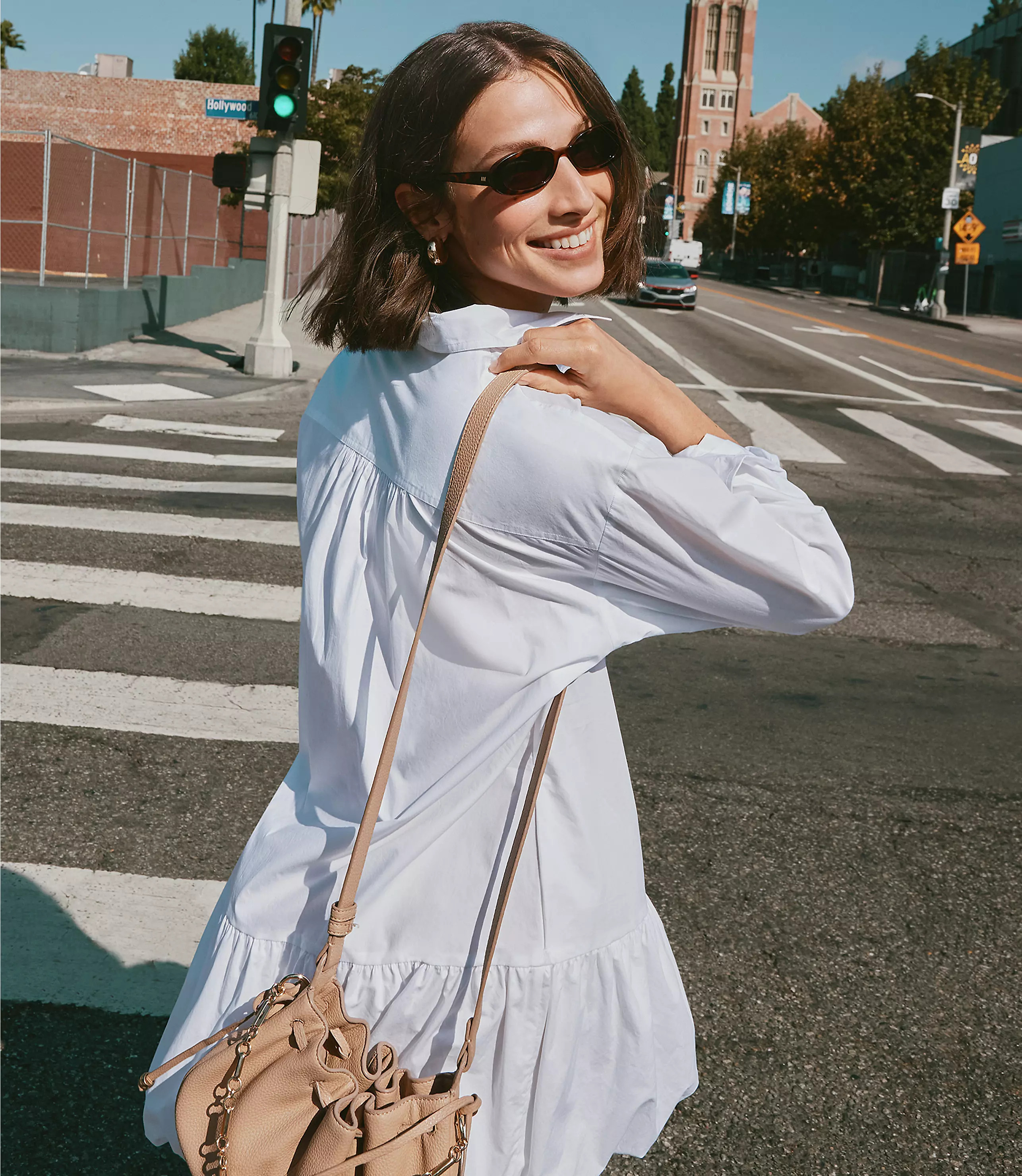 Poplin Bubble Hem Mini Pocket Shirtdress | LOFT