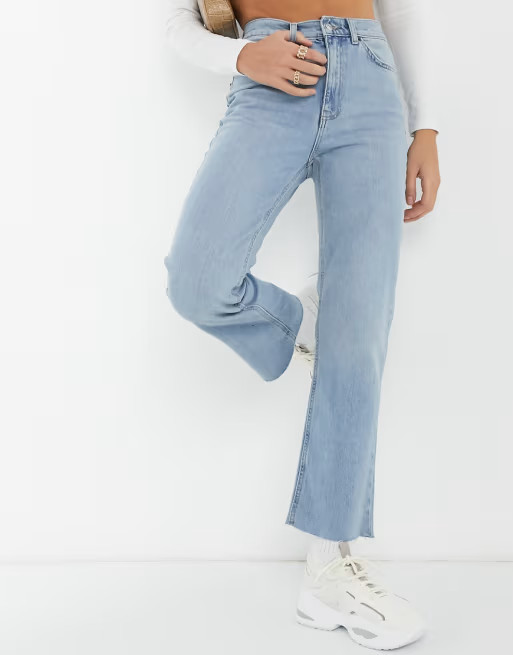 ASOS DESIGN high rise stretch 'effortless' crop kick flare jeans in lightwash | ASOS (Global)