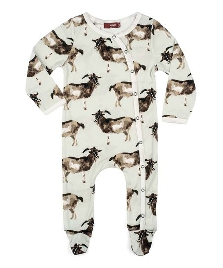 Green & Brown Goat Organic Cotton Footie - Newborn & Infant | Zulily