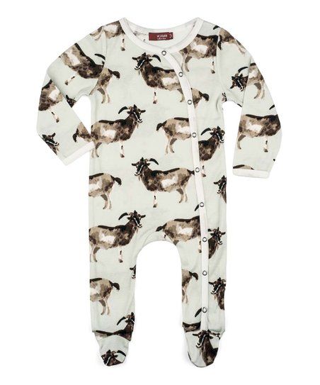 Green & Brown Goat Organic Cotton Footie - Infant | Zulily
