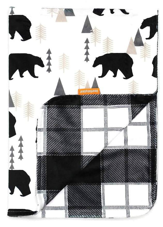 Dear Baby Gear Deluxe Baby Blankets, Custom Minky Print Double Layer, Black Bears, Black and Grey... | Amazon (US)