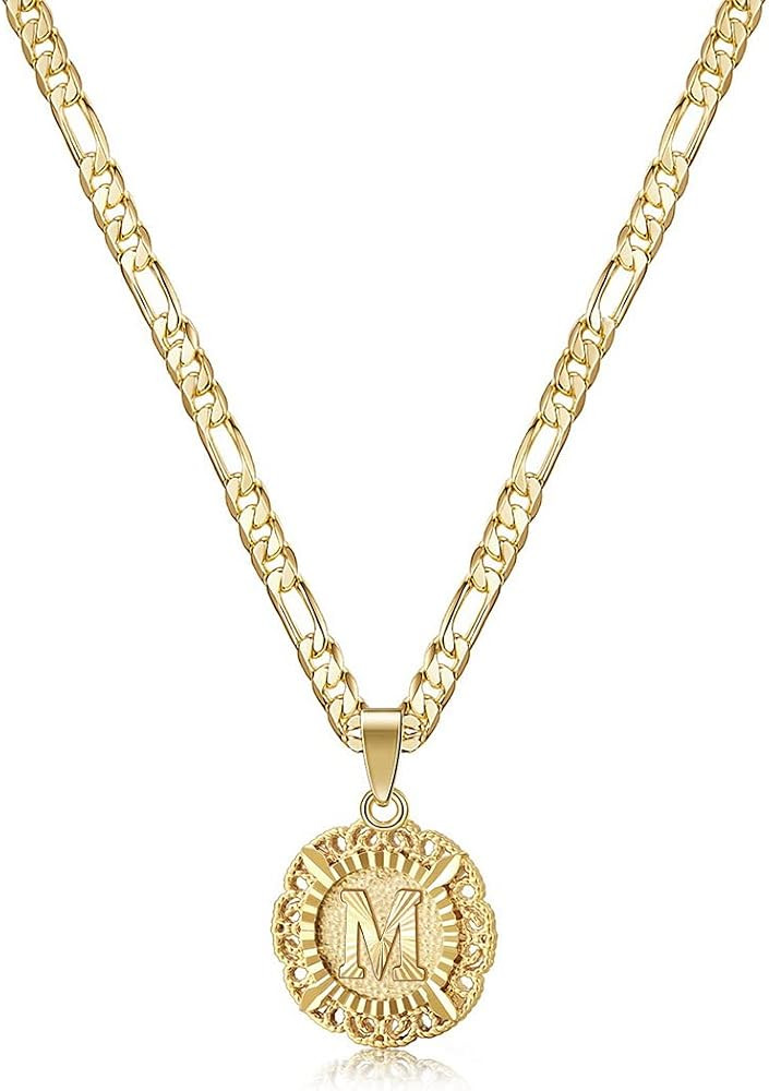 KissYan Initial Necklaces for Women, 14K Gold Plated Round Letter Pendant Capital Monogram Neckla... | Amazon (US)