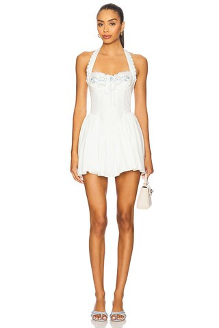 For Love & Lemons Tea Time Poplin Bustier Mini Dress in White from Revolve.com | Revolve Clothing (Global)