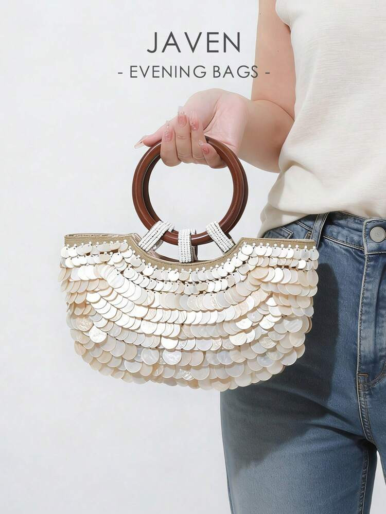 Fashionable Shell Decor Beaded Metal Chain Crossbody Handbag, Suitable For Beach, Vacation, Trave... | SHEIN