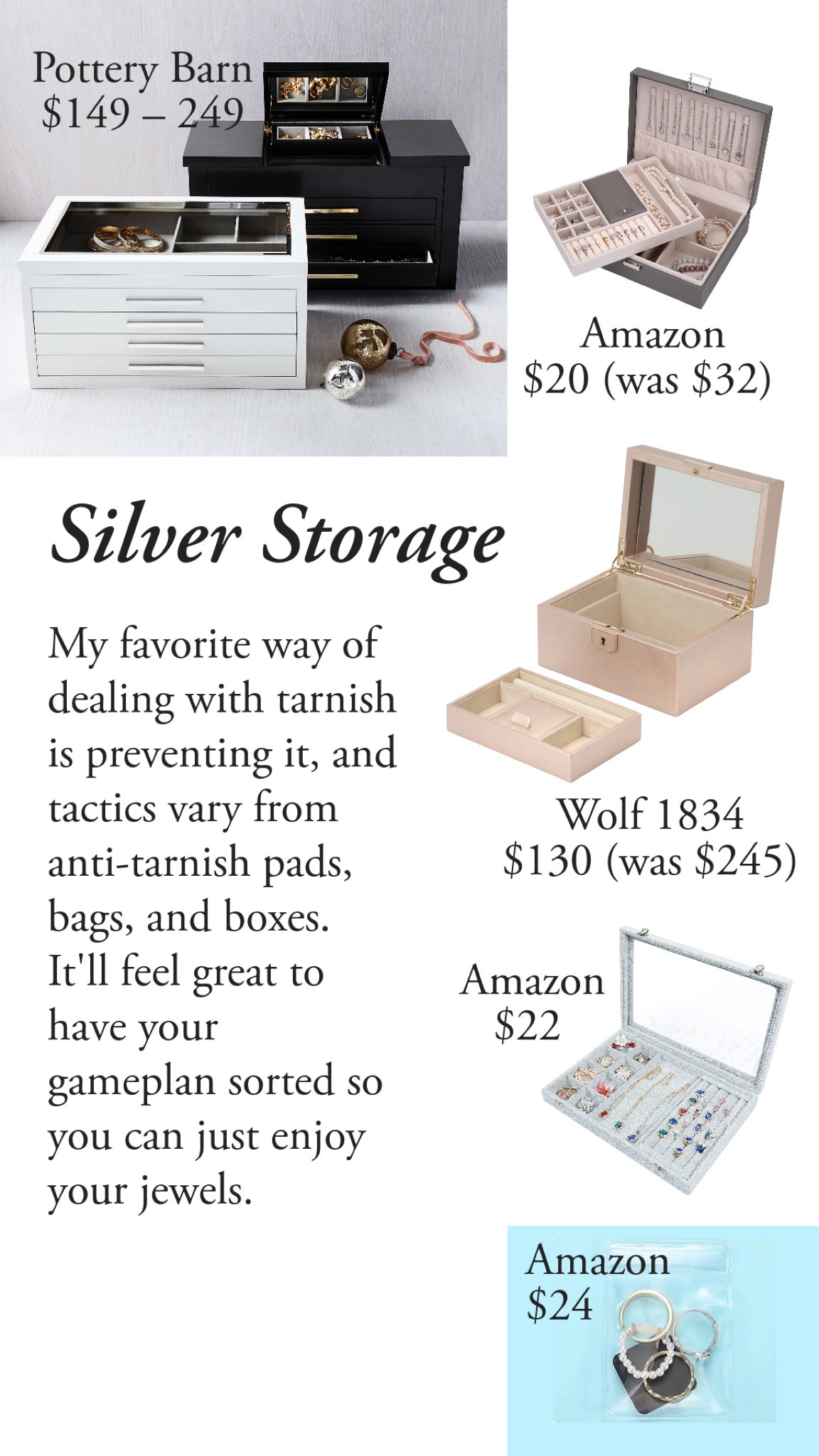 My favorite way of dealing with tarnish is preventing it, and tactics vary from anti tarnish pads, bags, and boxes. 

It’ll feel so great to have your game plan sorted so you can just enjoy your jewelry. 

#LTKfindsunder50 #LTKhome #LTKstyletip