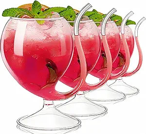 Tlence 4 Pack Straw Wine Glass, 12 OZ Sipping Wine Glasses with Built-in Straw, Creative Tube Coc... | Amazon (US)