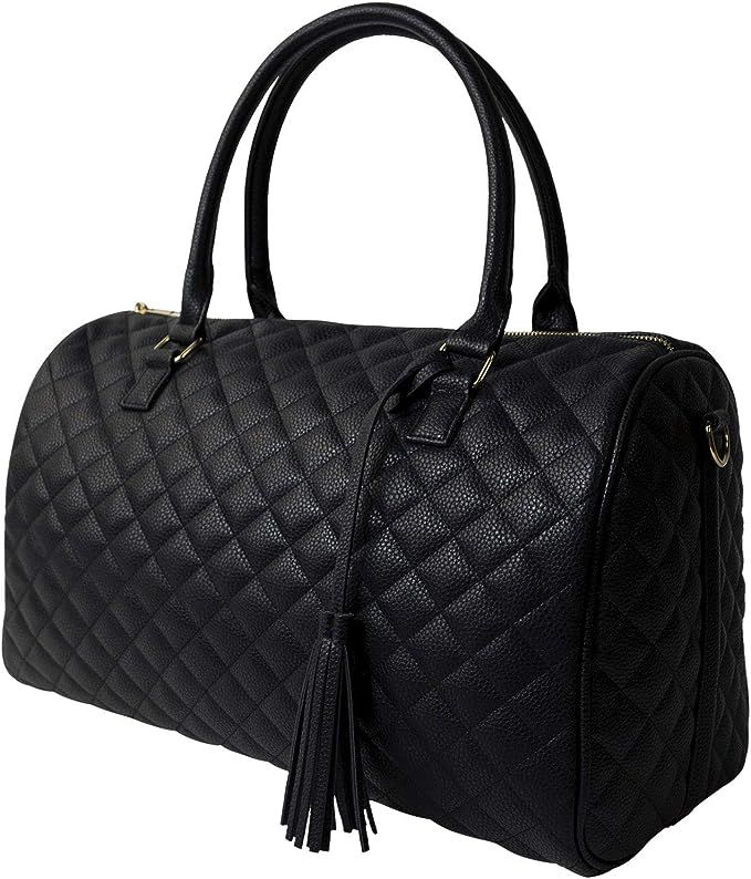 Womens Quilted Weekender Duffle Carry Bags Overnight Travel Handbag Shoulder Tote Trolley Handle ... | Amazon (US)