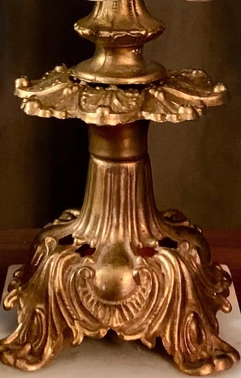 Vintage Regency Boudoir Lamp: Brass Base, Floral Frosted Glass Shade - Etsy | Etsy (US)