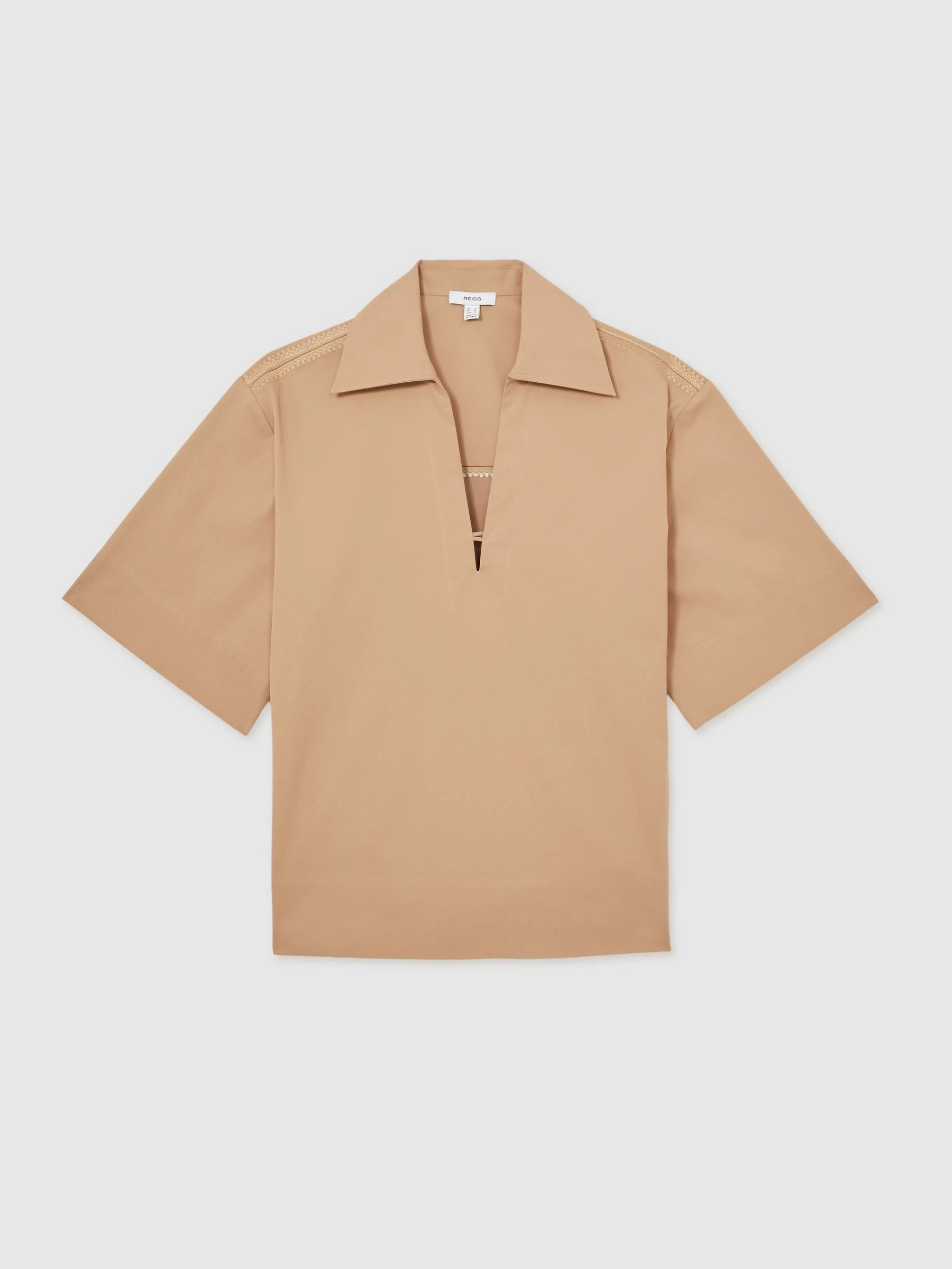 Reiss Reiss Camel Dara Cotton Blend Craft Stitch Collared Top | Next US