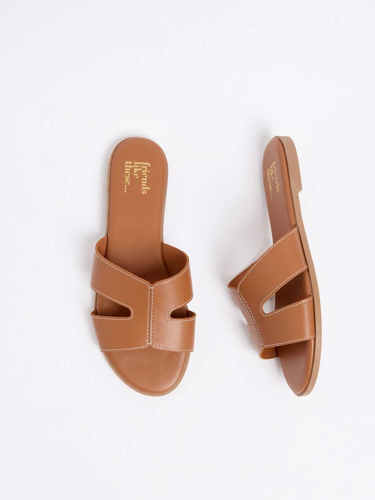 Friends Like These Faux Leather Tan Brown Standard Fit Comfort Mule Casual Flat Sandals | Next EU
