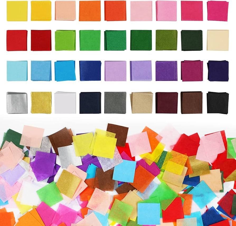 5400 Pcs 1 Inch Tissue Paper Squares, 36 Assorted Colored Tissue Paper for Crafts, Art Rainbow Ti... | Amazon (US)