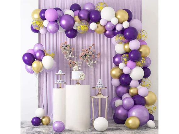 129Pcs Purple Balloons Garland Arch Kit, Light Pastel Purple Gold White Balloons Confetti Latex M... | Etsy (US)