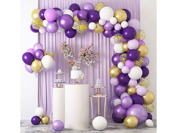 129Pcs Purple Balloons Garland Arch Kit, Light Pastel Purple Gold White Balloons Confetti Latex M... | Etsy (US)