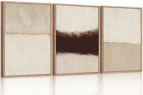 CHDITB Neutral Abstract Wall Art Set of 3, 24"x36" Large Framed Textured Wall Decor, Minimalist Modern Wall Painting, Beige Black Canvas Art Print for Living Room, Bedroom, Dining Room, Office | Amazon (US)