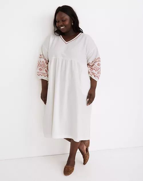 Plus Embroidered-Sleeve Popover Midi Dress | Madewell