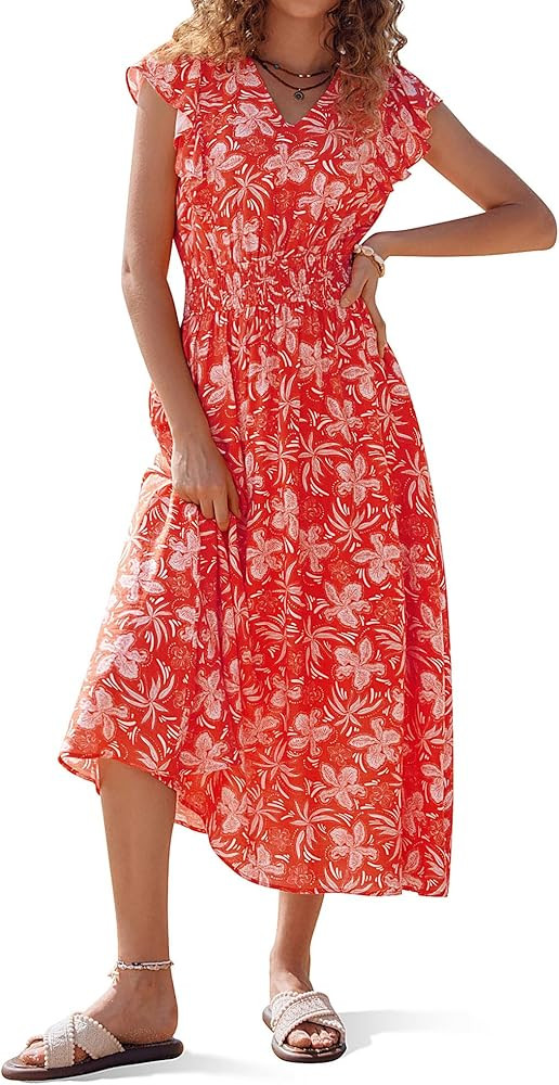 Kate Kasin Women's 2026 Summer Dress, Casual Floral Beach Maxi Dresses, Flutter Sleeve Long Flowy... | Amazon (US)