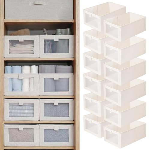 Linen Closet Organizers And Storage, 12 Pack Closet Storage Bins Linen Closet Baskets for Closet Organization Foldable Closet Organizer Bins with Clear Window For Organizing Clothing, Jeans, Shelves | Amazon (US)