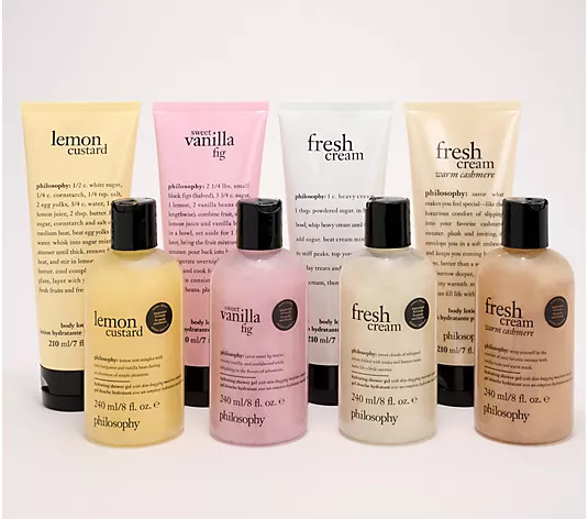 philosophy 8pc shower gel 8oz & body lotion 7oz w/ gift bag - QVC.com | QVC