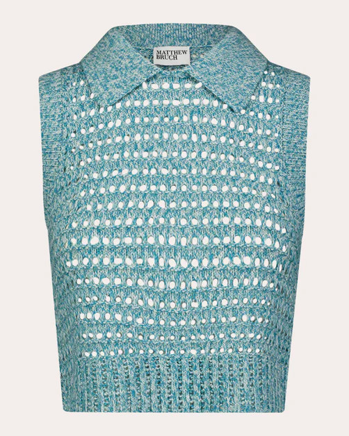 Knit Mesh Collared Tank Top | Olivela
