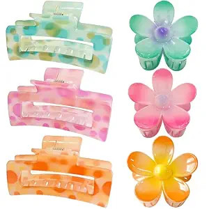 GQLV Hair Accessories Gift Set: Nonslip Big Cute Hair Claws, Medium Flower Hair Clips for Thick/T... | Amazon (US)