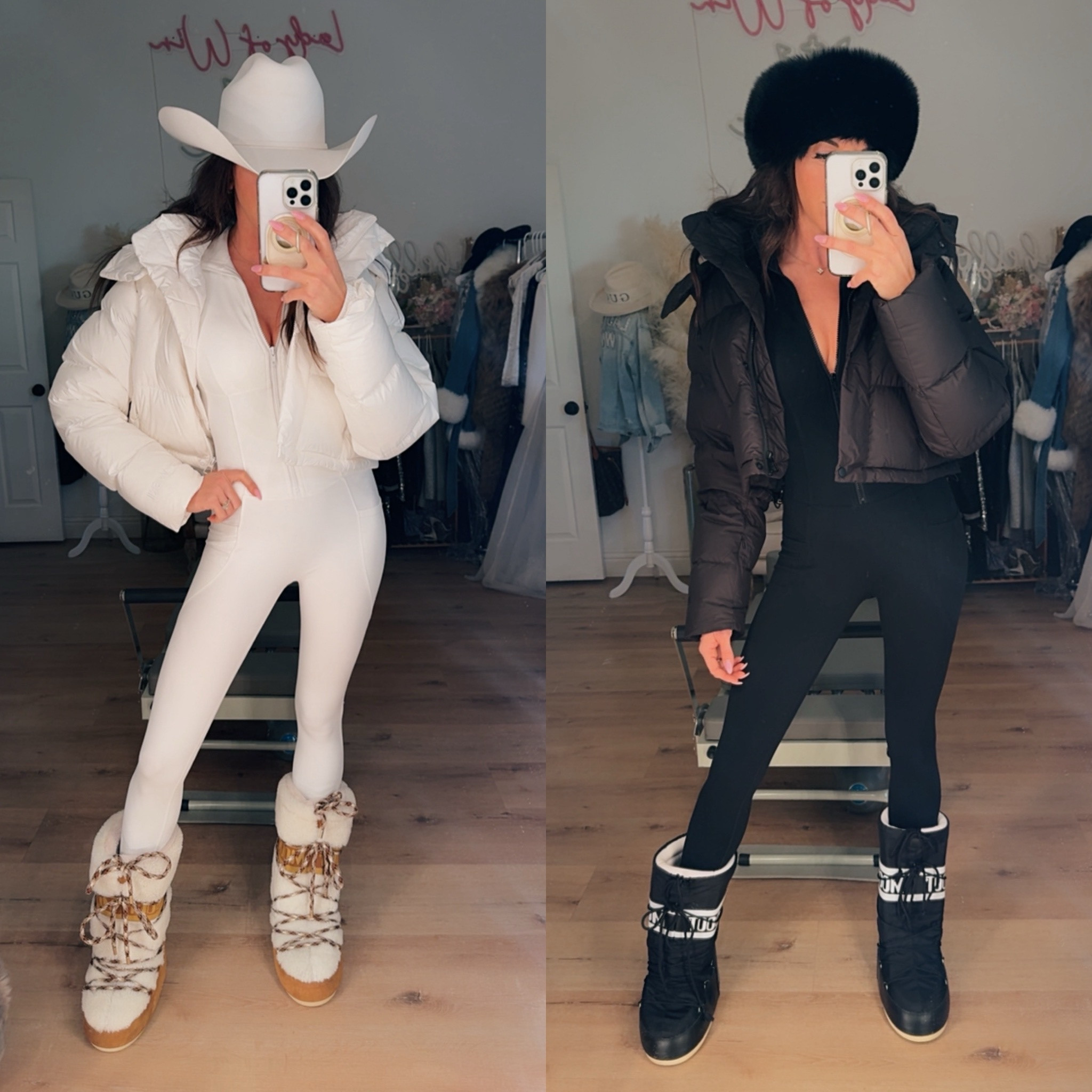 Attention Snow Bunnies!!! 
Cute, Comfy and Warm, perfect for snow days! Long sleeve half zip unitard with pockets, think buttery soft material. Cropped hooded puffer jacket that converts into vest! And of course Moon Boots

#LTKSeasonal #LTKActive #LTKTravel
