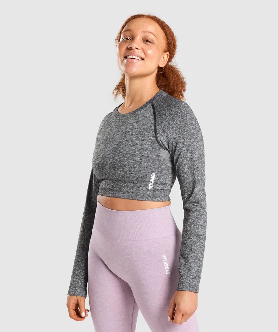 Gymshark Adapt Marl Seamless Long Sleeve Crop Top - Black | Gymshark (Global)