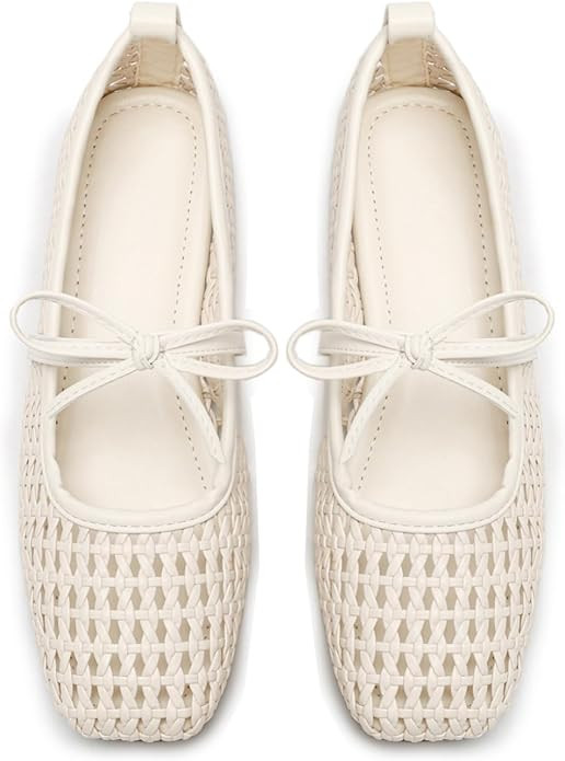 Women's Mesh Woven Ballet Flats Foldable Square Toe Mary Jane Shoe | Amazon (US)