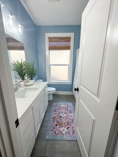 Bathroom update |  rug is 25% off | home renovations 

Paint: sherwin williams faded Flaxflower 

#LTKHome #LTKSaleAlert #LTKFindsUnder100
