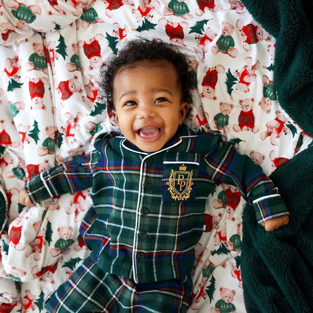 Holiday Green Long Sleeve Green Tartan Plaid Flannelette Luxe Pajama Set | Posh Peanut® | Posh Peanut