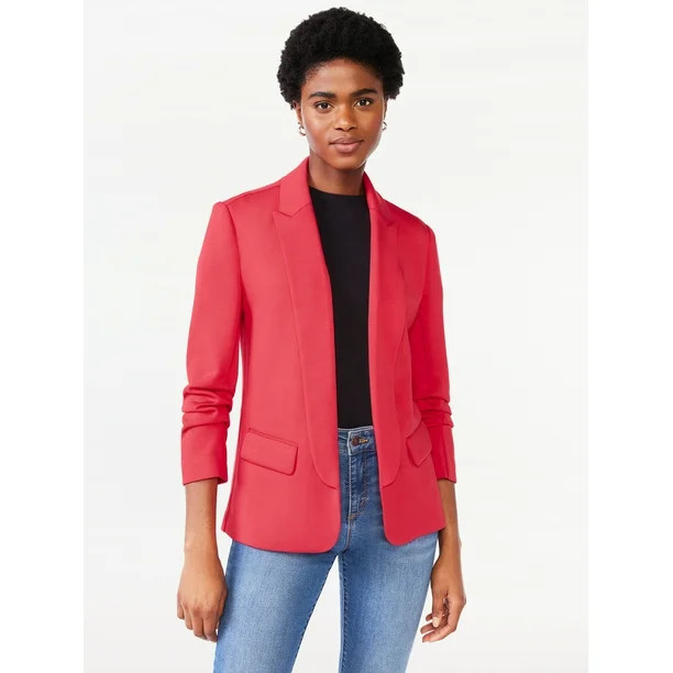 Scoop Women's Scuba Blazer with Scrunch Sleeves, Sizes XS-XXXL - Walmart.com | Walmart (US)