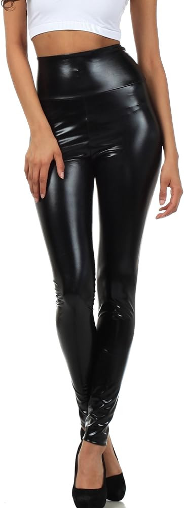 Sakkas Shiny Liquid Metallic High Waist Stretch Leggings - Made in USA | Amazon (US)
