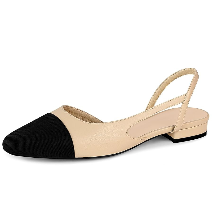 MICIFA slingback flats for women, Round Toe Low heel Sandals Fashion Splicing Dress Shoes for Wom... | Amazon (US)