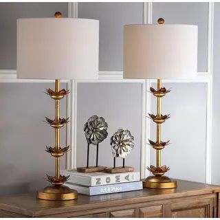 SAFAVIEH Lighting 32-inch Lani Antique Gold Leaf Table Lamp (Set of 2). - 14" W x 14" D x 32" H -... | Bed Bath & Beyond