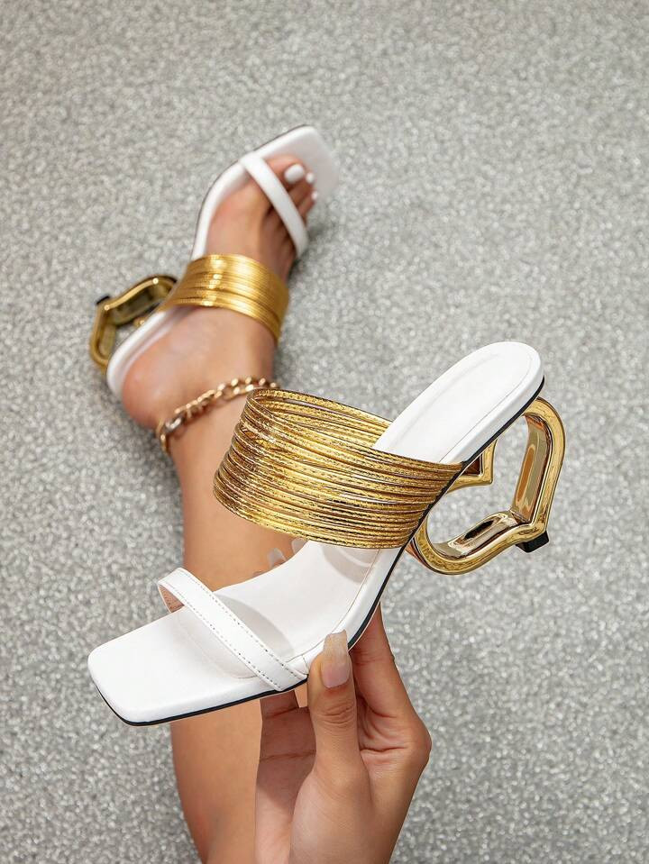Femme Sandales métallique à talons sculpturaux Mules mode fête talon | SHEIN