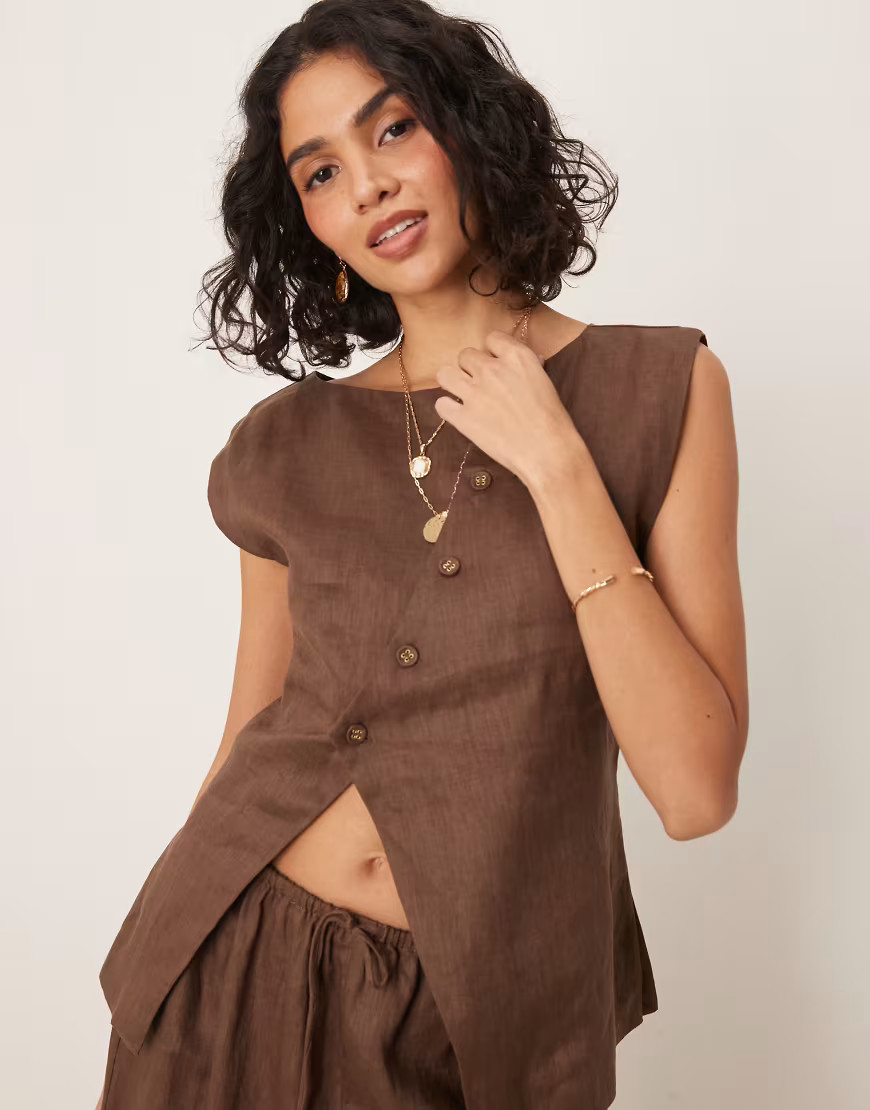 VRG GRL aria linen vest in chocolate brown co-ord | ASOS (Global)