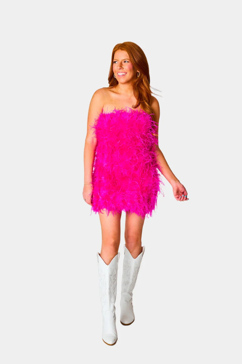 BuddyLove Celeste Feather Mini Dress - Hot Pink | BuddyLove