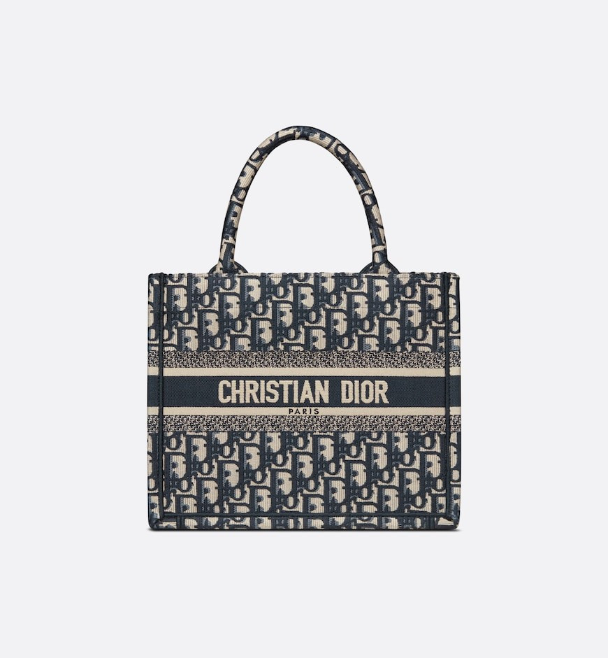 Small Dior Book Tote Blue Dior Oblique Embroidery (26.5 x 21 x 14 cm) | DIOR | Dior Couture