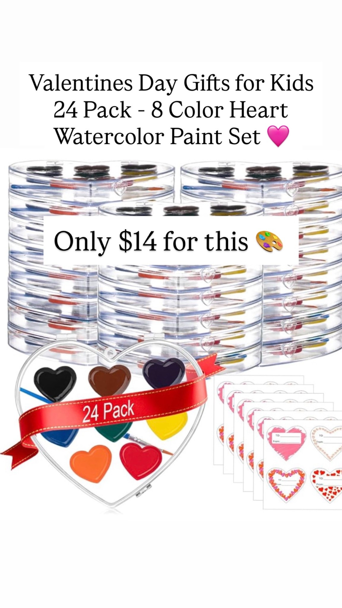 Valentines Day Gifts for kids, 24 Pack 8 Colors Heart Watercolor Paint Set

#LTKValentine #LTKKids