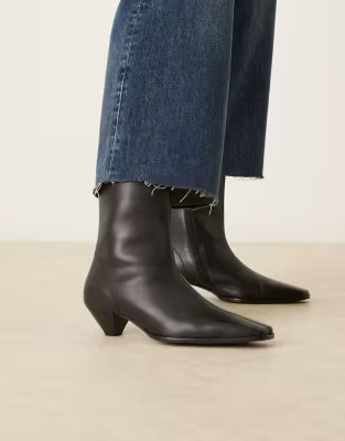 ASOS DESIGN Rhodes leather chisel toe heeled ankle boots in black | ASOS | ASOS (Global)