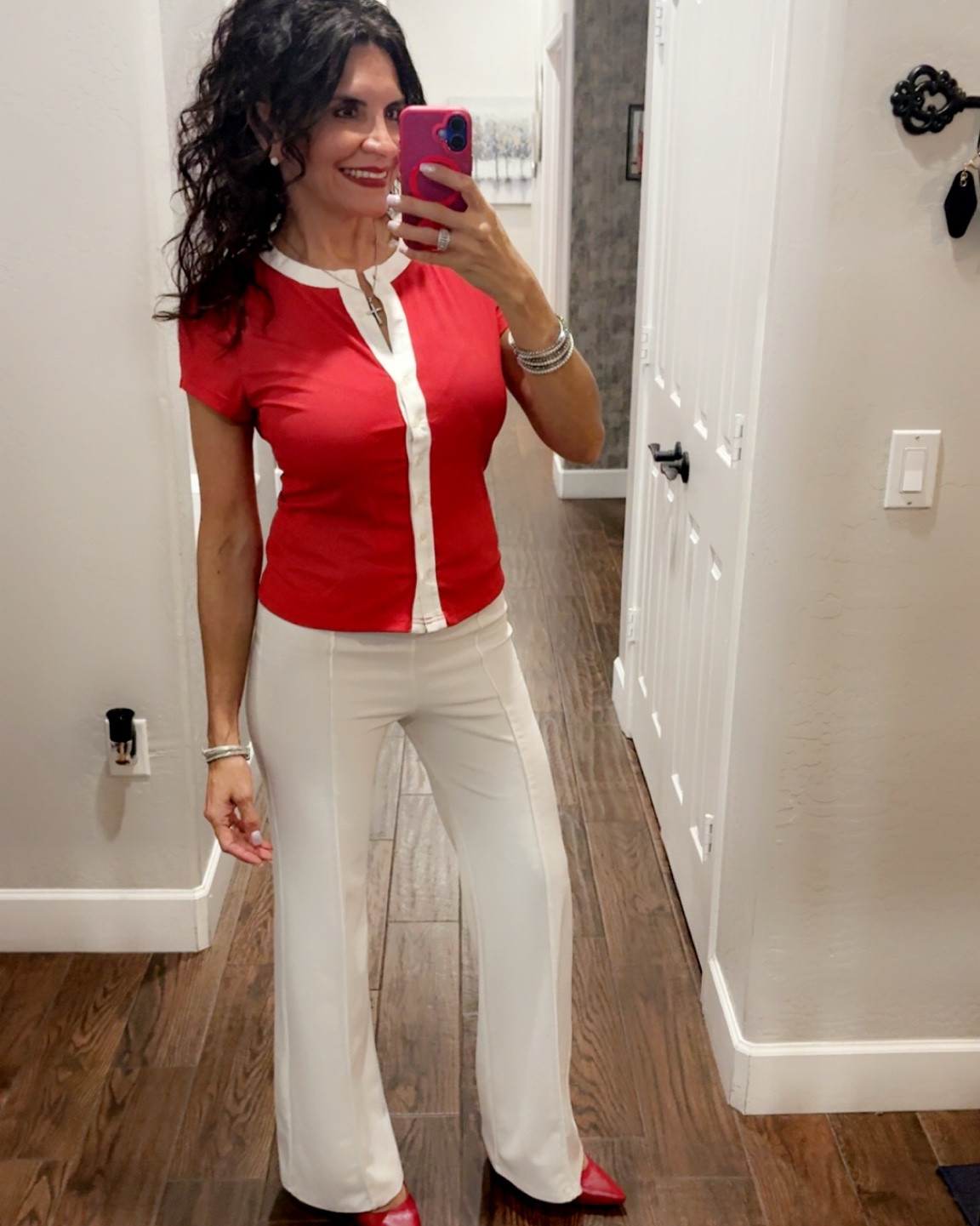 Thursday style ❤️🤍 A pop of red, crisp white pants, and heels to make the workday feel a little more fabulous. Business casual doesn’t have to be boring and you already know I love looking polished without spending a fortune! 🛍️

Shop the look on my LTK ❤️

#LTKootd #LTKOver40 #LTKWorkwear