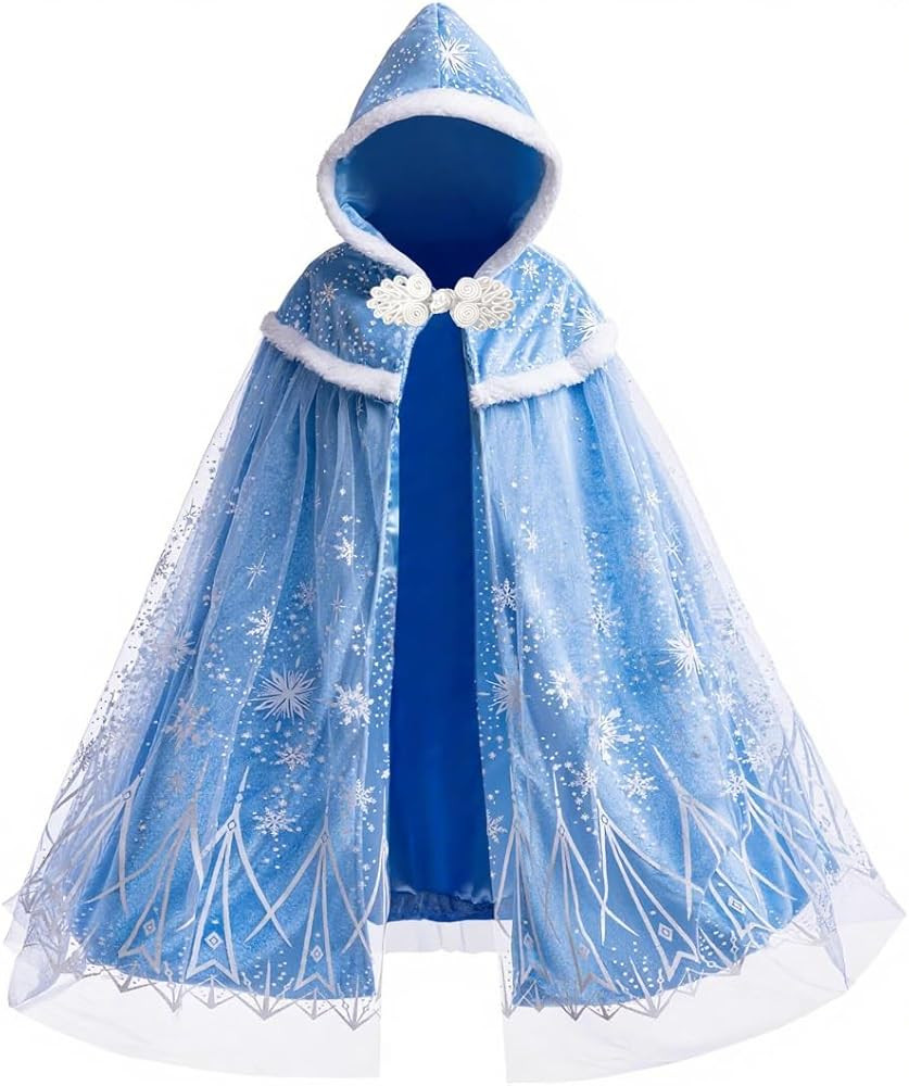 Girls Elsa Hooded Velvet Cape Kids Princess Dress up Cloak Girls Velvet Fancy Dress up | Amazon (US)