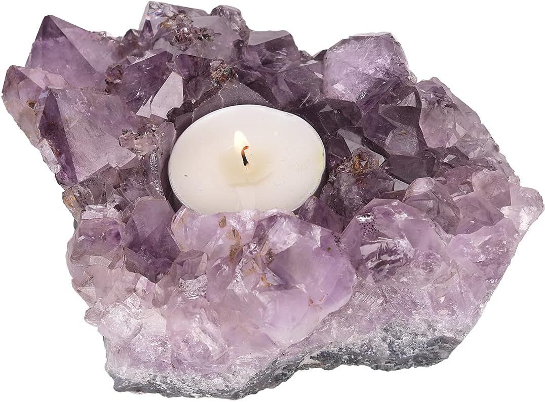 Amazon.com: AMOYSTONE Amethyst Tealight Holders Crystal Quartz Candle Holders Decorative Candle S... | Amazon (US)