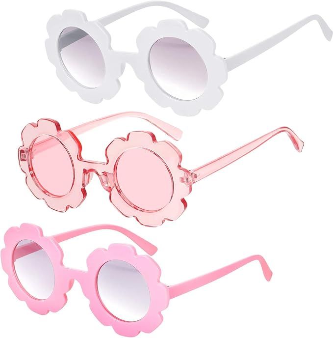 3 Pieces Round Flower Sunglasses Cute Outdoor Beach Sunglasses Eyewear for Kids | Amazon (US)