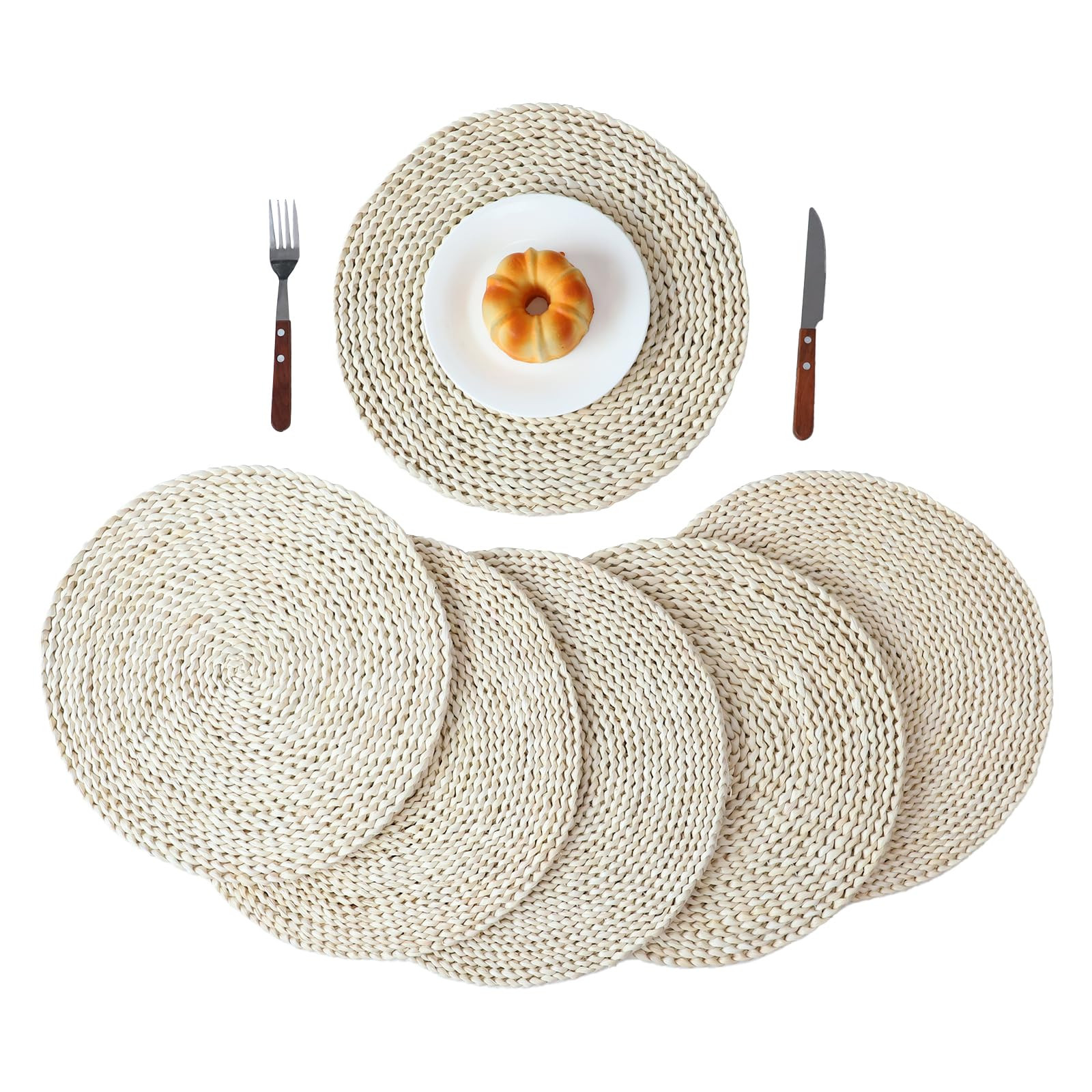 YRMT Round Woven Placemats Set of 6 Corn Husk Woven Placemat Braided Straw Water Hyacinth Place M... | Amazon (US)