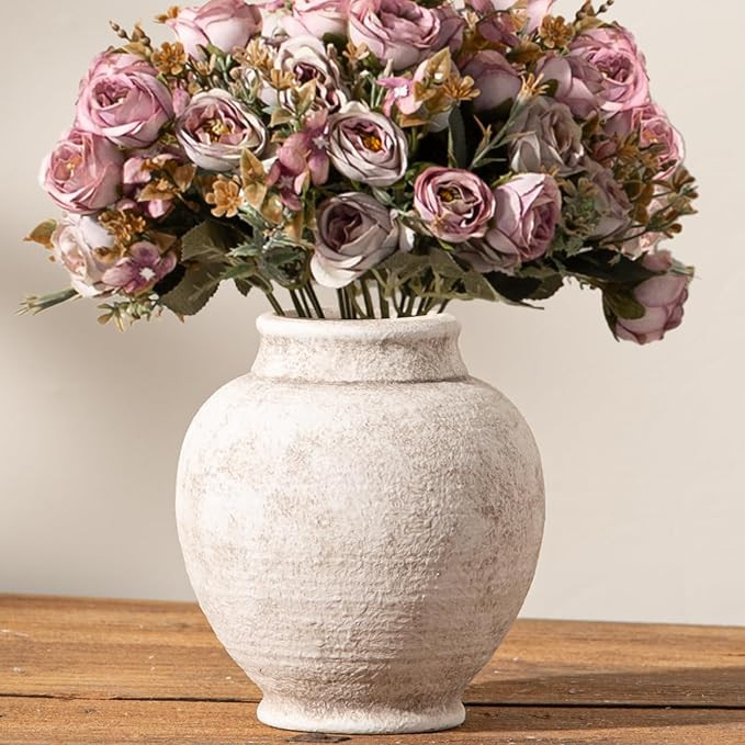 Ceramic Flower Vase, 6.7 Inch White Rustic Farmhouse Decorative Vase Pottery Pampas Grass Vases f... | Amazon (US)