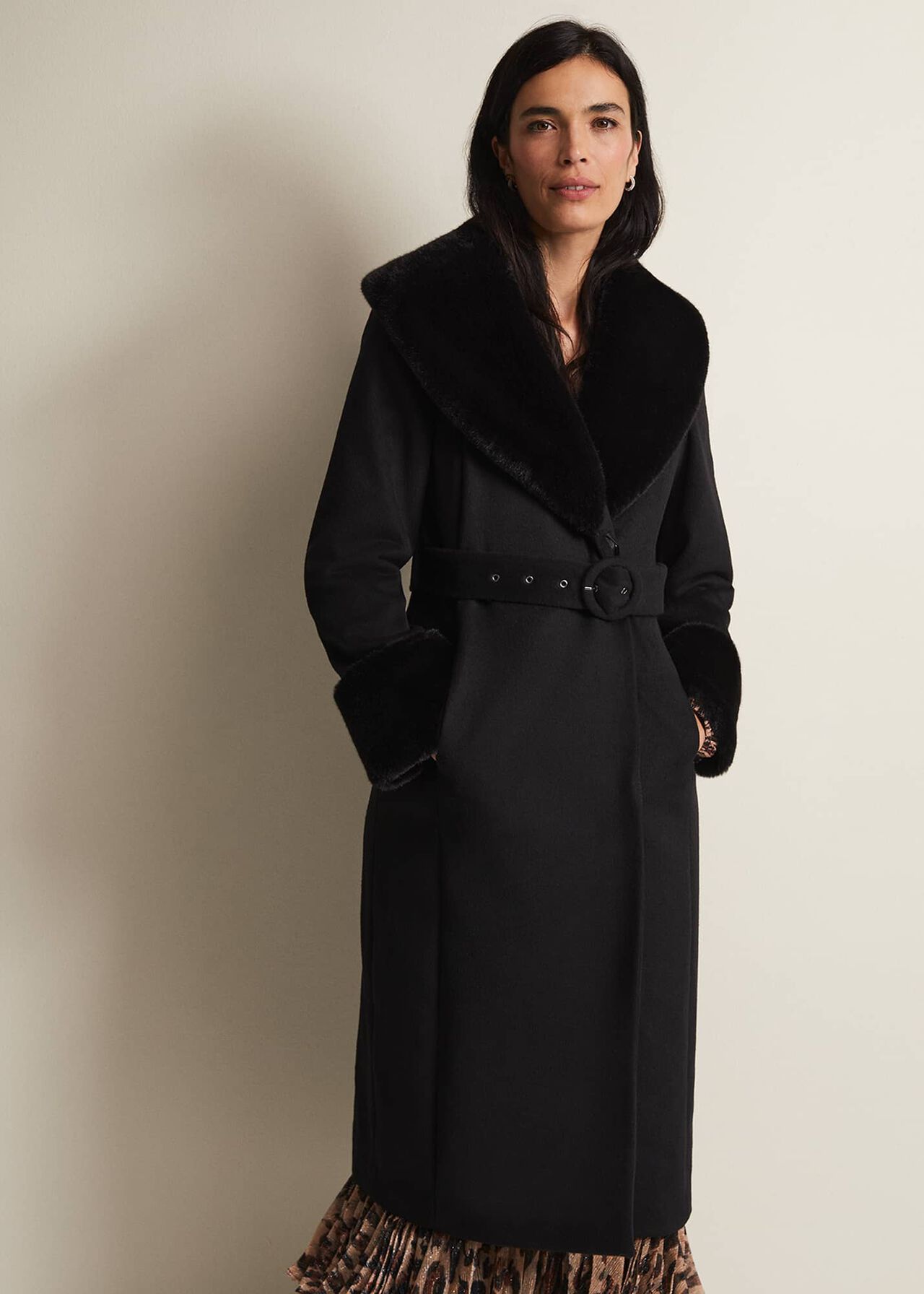 Zylah Faux Fur Collar Wool Long Coat | Phase Eight (UK)