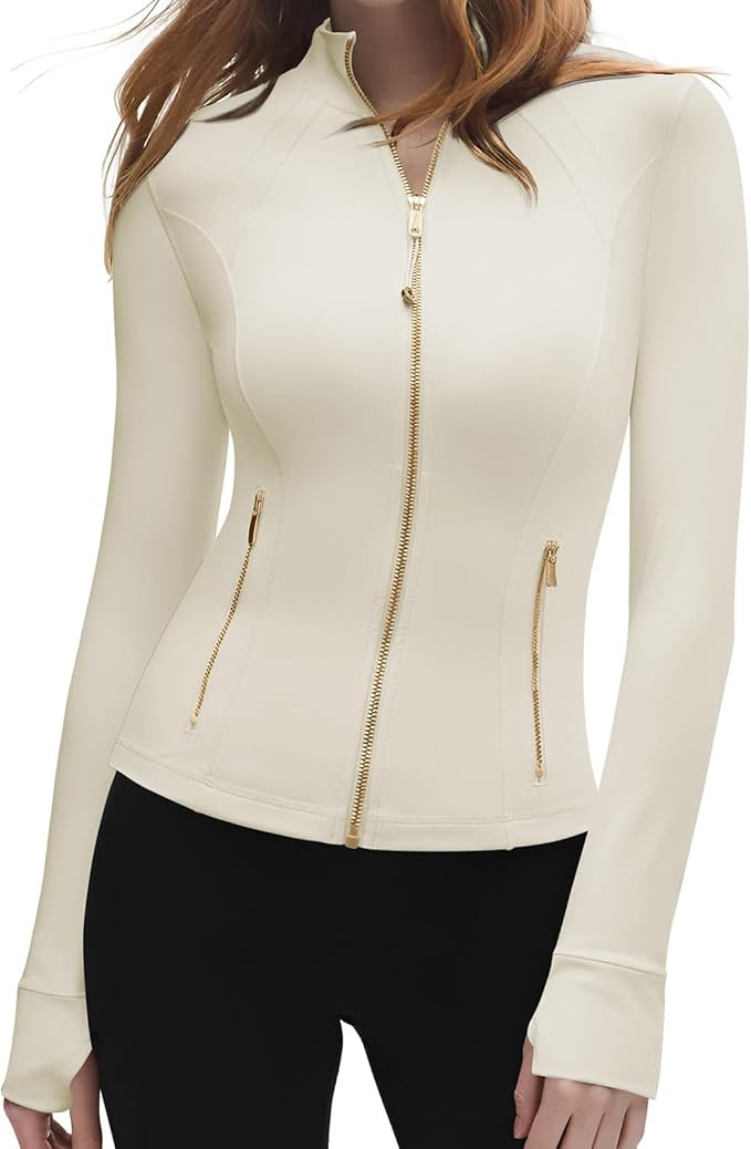 SUUKSESS Women Golden Full Zip Up Workout Cropped Jackets Lightweight Athletic Yoga Tops | Amazon (US)
