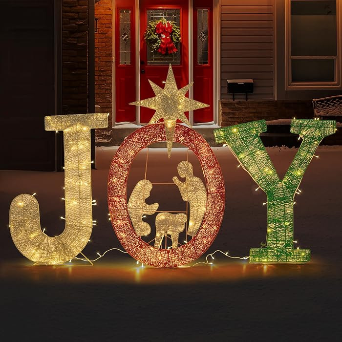 40" Joy Lighted Christmas Yard Sign Decoration with 240 LED Light | Amazon (US)