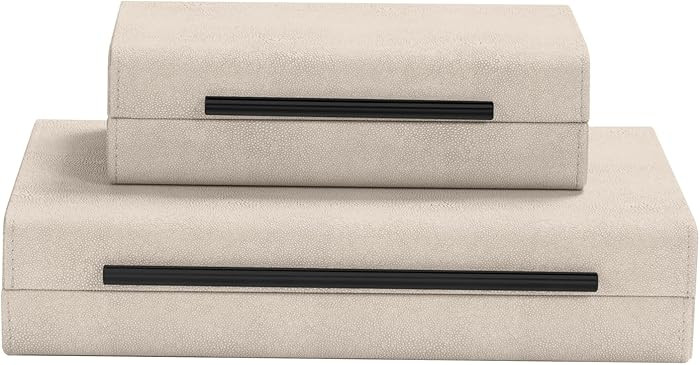 Ivory Shagreen Decorative Boxes Set of 2-Modern Faux Leather Jewelry Orgazier, Engineered Wood Ke... | Amazon (US)