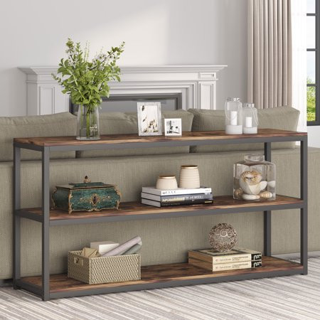 Tribesigns 3-Tier Sofa Console Table 59 Inch Vintage Industrial Long Entry Table with Black Metal Fr | Walmart (US)
